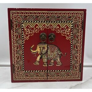 Signature Home Cabinet Wood Box Red Wood Elephant Wall Hand Painted Decorative